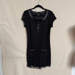 En Focus Studio Black Polka Dot Mesh Shift Dress Satin Trim Size 12 3761S